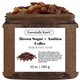 Essentially KateS Brown Sugar & Arabica Scrub bottle highlights exfoliation for radiant skin.