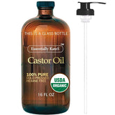 Essentially KateS Castor Oil in amber glass bottle for premium skin and hair hydration.