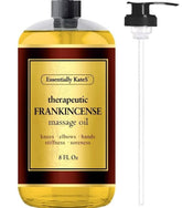 Essentially KateS Frankincense Massage Oil bottle for soothing muscle comfort.