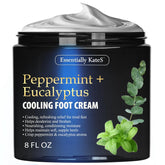 Essentially KateS Peppermint + Eucalyptus foot cream bottle cools and refreshes tired feet.