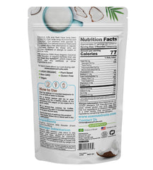 Essenzefruits coconut milk powder being poured into a glass for a dairy‑free drink