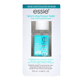 essie Here To Stay base coat bottle shows clear longwear formula