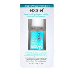 essie Here To Stay base coat bottle shows clear longwear formula
