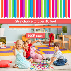 Estimable stretchy fidget strings in assorted colors provide tactile play and focus