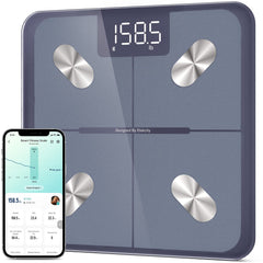 Etekcity Smart Scale front view showing a sleek tempered-glass design for precise readings