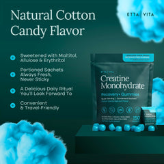 One gummy labeled 1 g creatine per serving for easy dosing