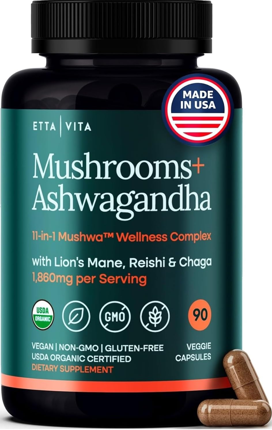 Etta Vita USDA Organic Lions Mane bottle shows convenient daily support.