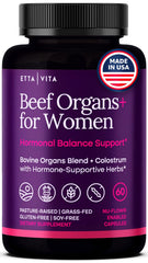 Etta Vita Primal Beef Organ Capsules for women's wellness, bottle on display.