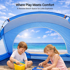 Etto Beach Tent features mesh ventilation panels for airflow.