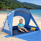 Etto Beach Tent demonstrates UPF50 sun protection for family shade.