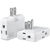 ETwinCoo swivel adapter plugged into wall to add three outlets