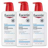 Eucerin Daily Hydration pump bottle three-pack for everyday moisture.