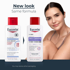 Eucerin Itch Relief Intensive Calming Lotion texture close-up highlighting non-greasy absorption.