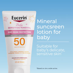 Close-up of Eucerin sunscreen being applied to baby's delicate skin