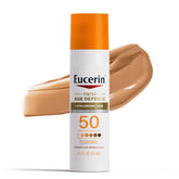 Eucerin Sun Tinted Age Defense bottle with blendable tint for all skin tones.