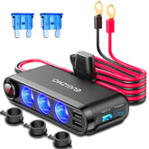 Eugizmo 12V splitter front view showing multiple sockets for versatile car charging.