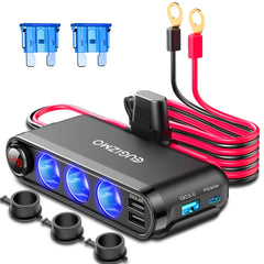Eugizmo 12V splitter front view showing multiple sockets for versatile car charging.