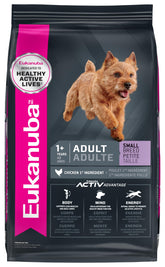Eukanuba Adult Small Breed bag front, chicken-first formula for daily energy.