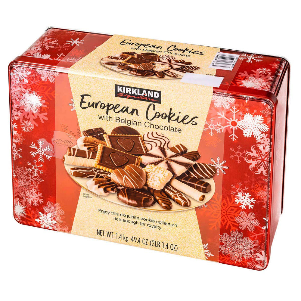 European Cookies Limited Edition Kirkland Belgian chocolate biscuits front view, premium gifting treat.