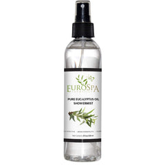 EuroSpa Aromatics Pure Eucalyptus Oil ShowerMist bottle for a refreshing home spa ritual.