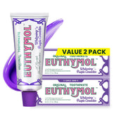 Euthymol Purple Whitening Toothpaste tube close-up showing whitening action and premium packaging