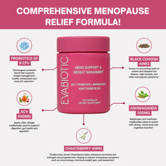 EVABIOTIC Complete menopause probiotic blend; supports digestion and gut health.