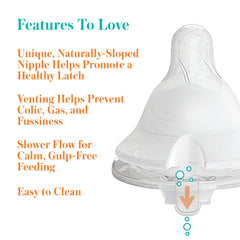 Evenflo Balance Plus nipple features natural slope to help maintain a wide latch.