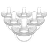 Evenflo Balance Plus Stage 1 pacifier, clear pack six, designed to promote natural tongue position.