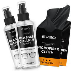 EVEO glass cleaner spray bottle for streak-free lens cleaning.