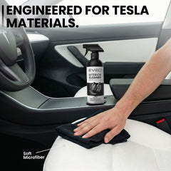 EVEO cleaner on white seats tackles stains while preserving texture.