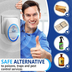 Ever Pest Ultrasonic Repeller hallway outlet demonstrates humane, pet-friendly deterrence