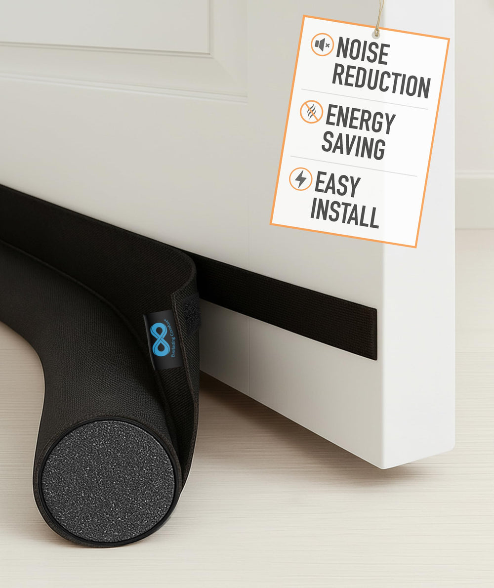 Everlasting Comfort door draft stopper under a 36-inch door reduces drafts.