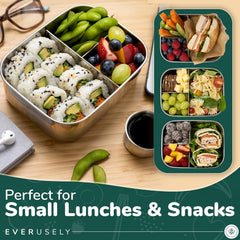 Everusely Bento Box Green lid on demonstrates secure fit with included sauce container
