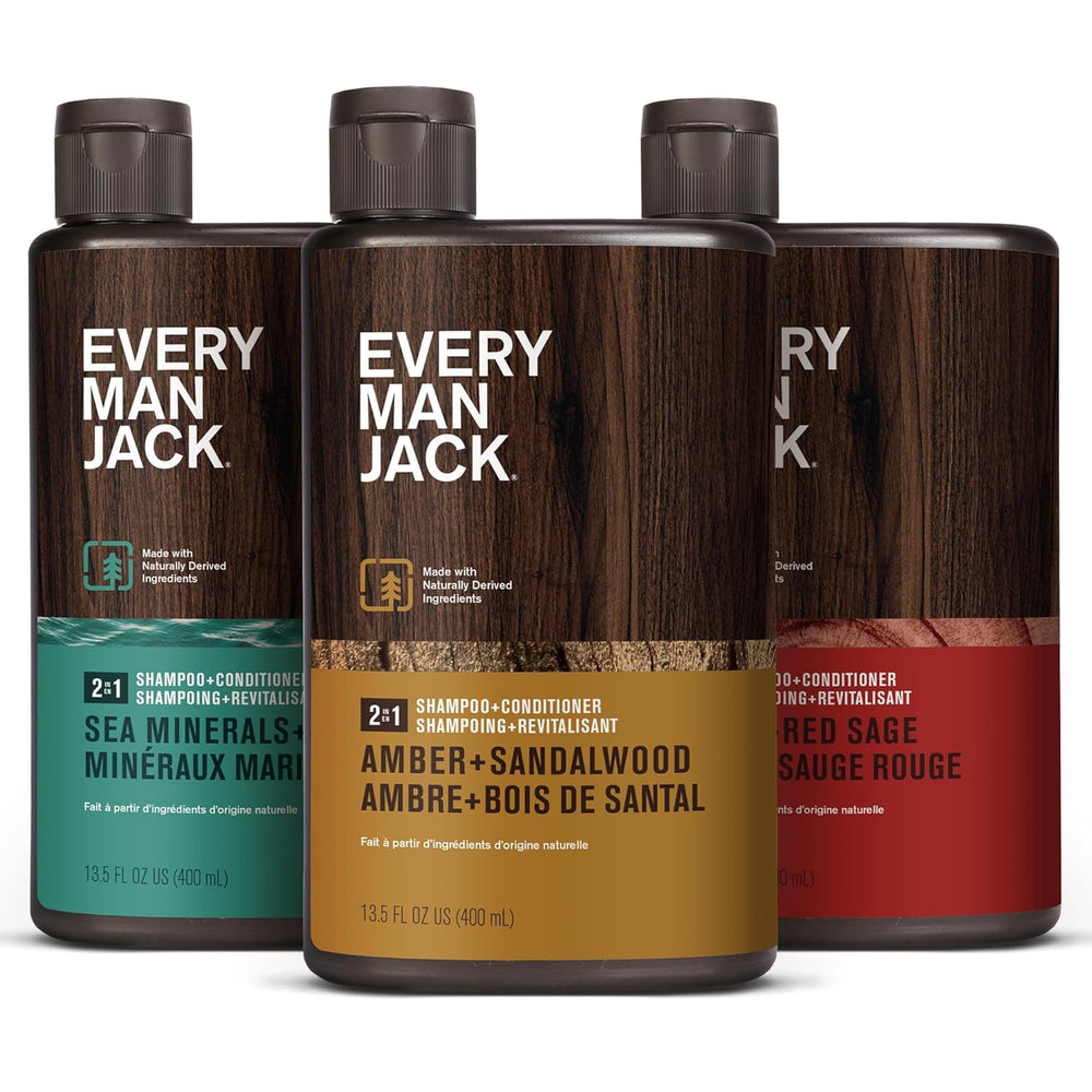 Every Man Jack 2-in-1 Amber Sandalwood bottle with rugged daily cleansing