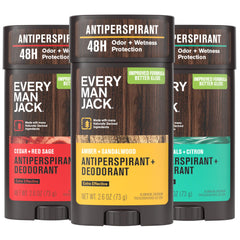 Every Man Jack Amber-Sandalwood deodorant bottle with smooth glide and 48-hour protection.