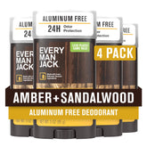 Every Man Jack Amber + Sandalwood deodorant stick for quick daily freshness.