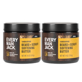 Every Man Jack beard butter in a jar with subtle sandalwood scent, ideal for softening dry beard.