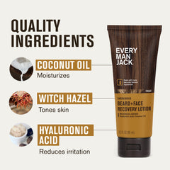 Coconut oil and witch hazel ingredients illustrated for conditioning beard and skin