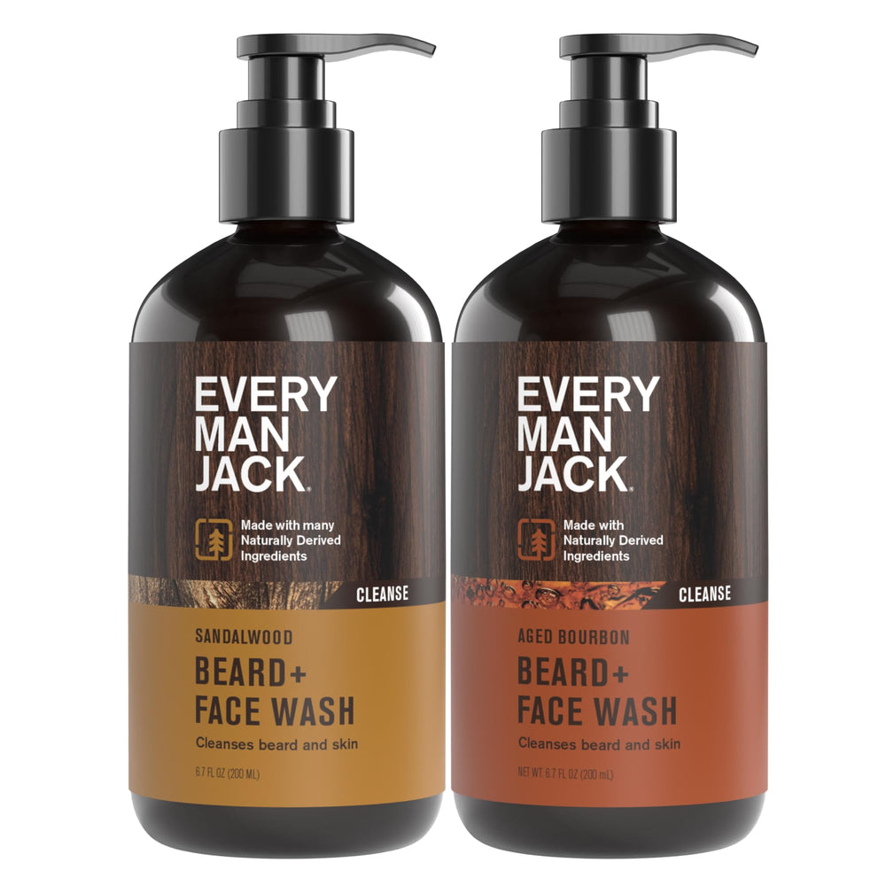 Every Man Jack beard wash bottle pour promotes a clean beard and refreshed skin