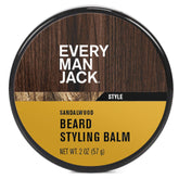 Every Man Jack beard styling balm in tin shows a light sandalwood scent for easy shaping