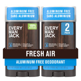 Every Man Jack Fresh Air deodorant 2-pack packaging highlights aluminum-free formula for all-day freshness.
