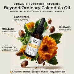 Everyday Beauty Calendula Oil dropper enables precise, gentle application for dry skin.