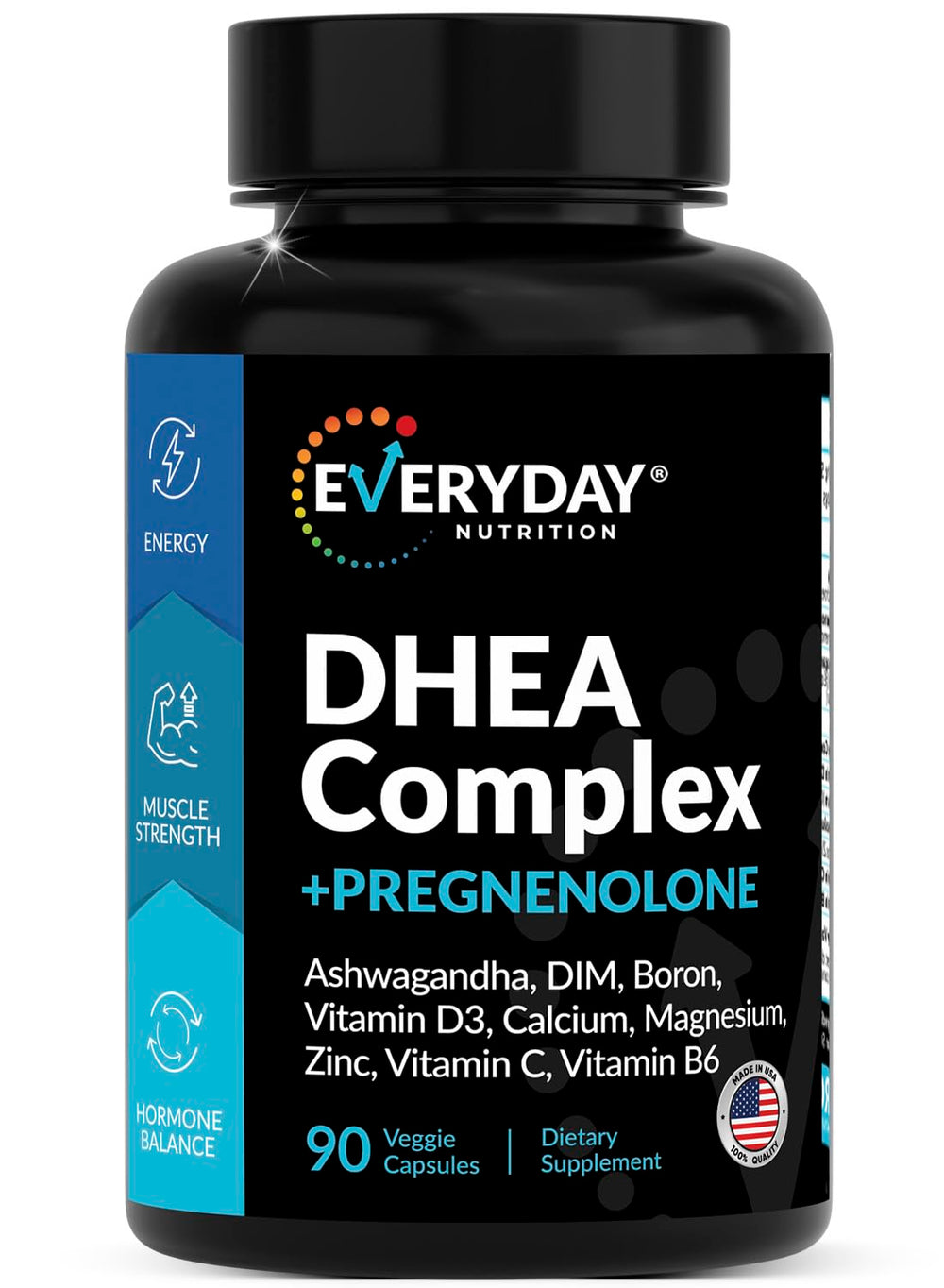 EVERYDAY NUTRITION DHEA Micronized bottle front shows hormonal balance support.
