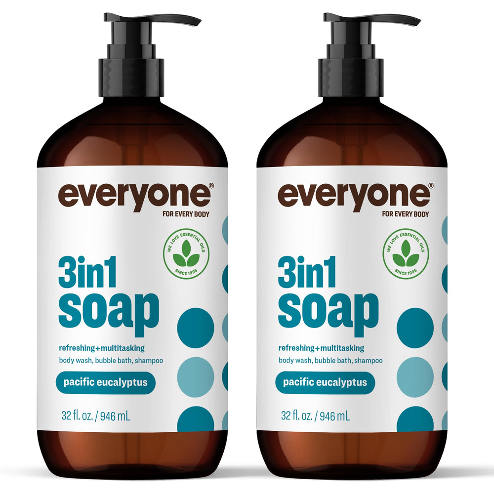 Everyone 3-in-1 Pacific Eucalyptus bottle label showing clean, paraben-free formula for daily use.
