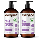 Everyone 3-in-1 vanilla lavender bottle promotes soothing, versatile cleansing.