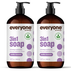 Everyone 3-in-1 vanilla lavender bottle promotes soothing, versatile cleansing.