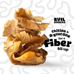 EVIL SNACKS hand-snacking moment, emphasizing portability for busy days.