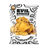 EVIL SNACKS Crunchy Mushroom Chips original pack shot, three 2oz portions for on-the-go snacking.
