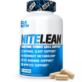 Evlution NiteLean bottle label highlights ingredients for nighttime metabolism support