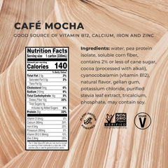 Evolve Cafe Mocha shake glass poured over ice, creamy dairy-free sip.